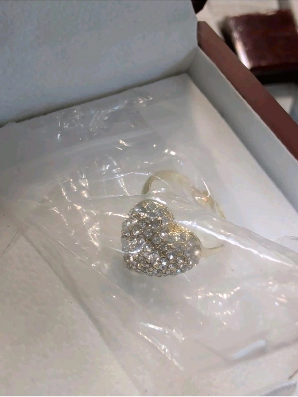 Brand New Sparkling CZ Pave Heart Statement Ring – Silver Tone
